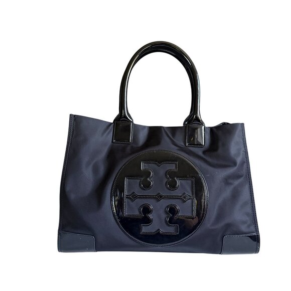 Tory Burch Ella Patent Leather Tote Bag Shoulder Logo Monogram Women's Classic - Picture 1 of 16